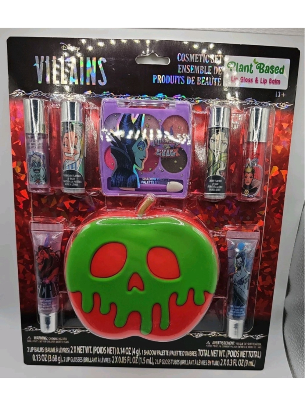 Disney Villains Cosmetic Set With Pouch, 4 Lip Gloss, 2 Balms, & Shadow Palette